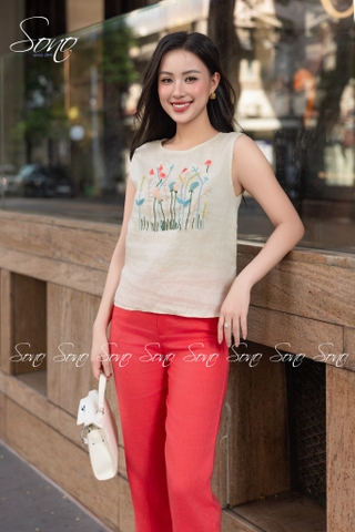 SONO - Áo linen sát nách thêu nhiều màu
