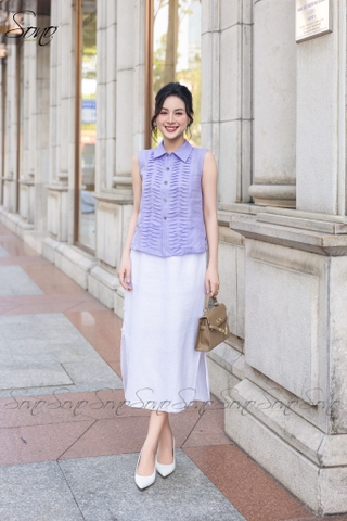 SONO - Áo sơ mi linen sát nách chạy gân