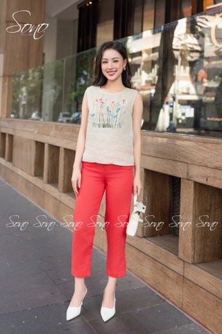 SONO - Áo linen sát nách thêu nhiều màu