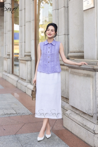 SONO - Áo sơ mi linen sát nách chạy gân