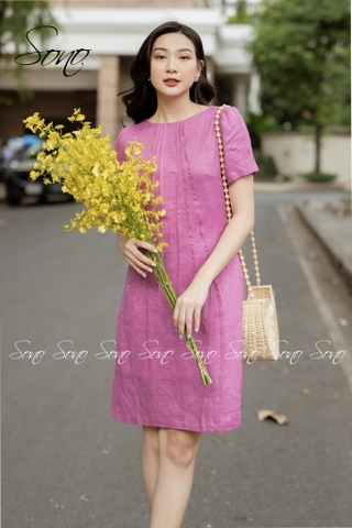 SONO - Đầm chất liệu linen chạy li form suông trẻ trung