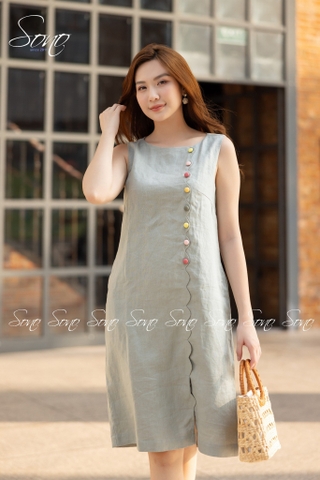 SONO - Đầm linen lượn sóng nút nhiều màu