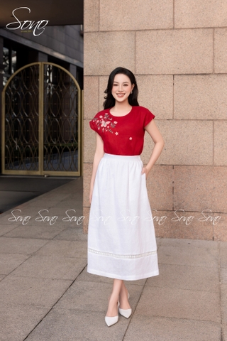 SONO - Chân váy linen dài phối ren