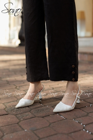 SONO - Quần dài linen cặp lai đính nút gỗ