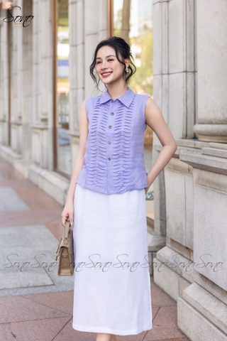 SONO - Áo sơ mi linen sát nách chạy gân