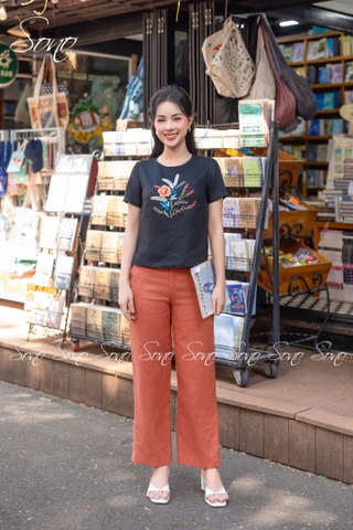 SONO - Áo linen thêu cành lá