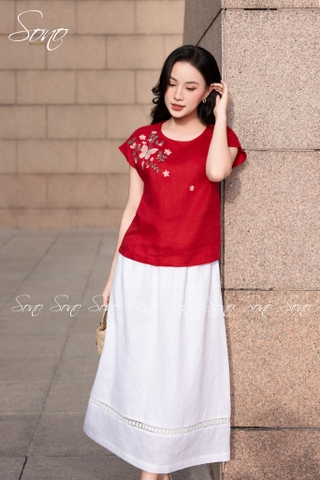 SONO - Áo linen tay dơi thêu hoa bướm