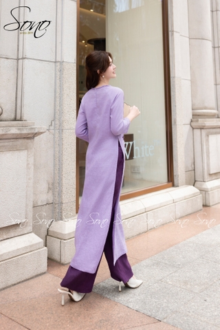 SONO - Áo dài tím cổ đan tay thêu lá tím