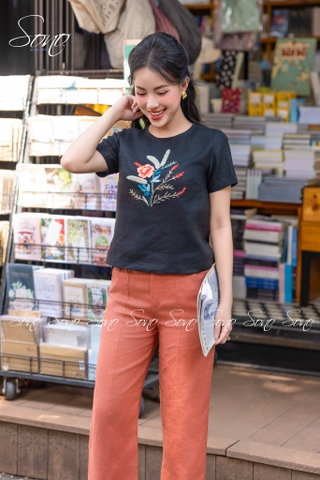 SONO - Áo linen thêu cành lá