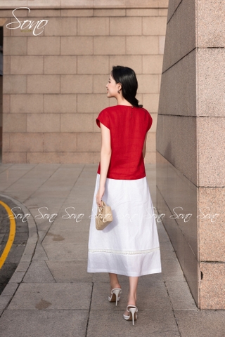SONO - Chân váy linen dài phối ren