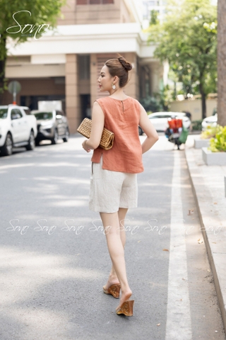 SONO - Áo linen sát nách phối crochet