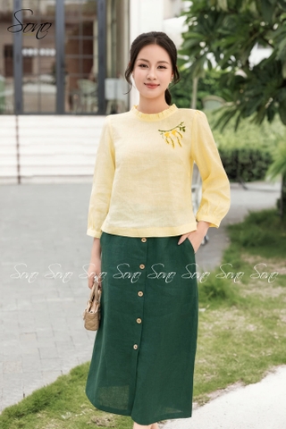 SONO - Chân váy linen nút gỗ