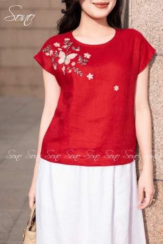 SONO - Chân váy linen dài phối ren