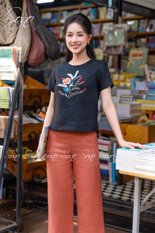 SONO - Áo linen thêu cành lá