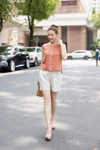 SONO - Áo linen sát nách phối crochet