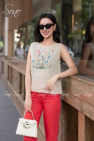 SONO - Áo linen sát nách thêu nhiều màu