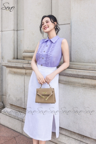 SONO - Áo sơ mi linen sát nách chạy gân