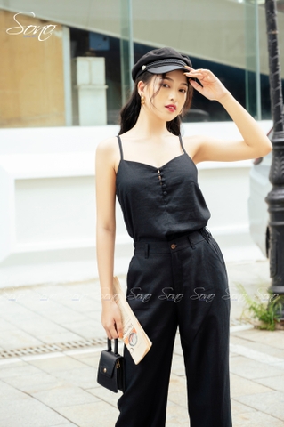 SONO - Áo linen 2 dây nút bọc