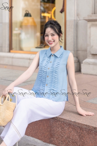SONO - Áo sơ mi linen sát nách chạy gân