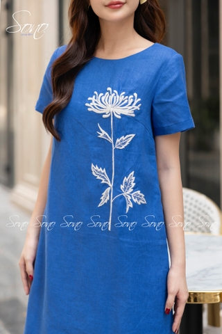 SONO - Đầm linen có tay thêu hoa cúc