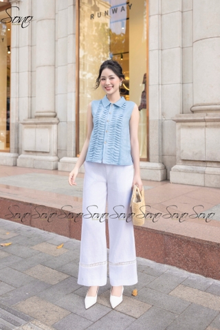 SONO - Áo sơ mi linen sát nách chạy gân