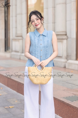 SONO - Áo sơ mi linen sát nách chạy gân
