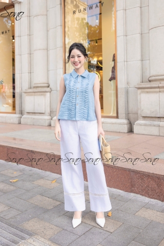 SONO - Áo sơ mi linen sát nách chạy gân