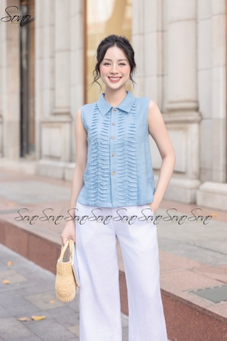 SONO - Áo sơ mi linen sát nách chạy gân