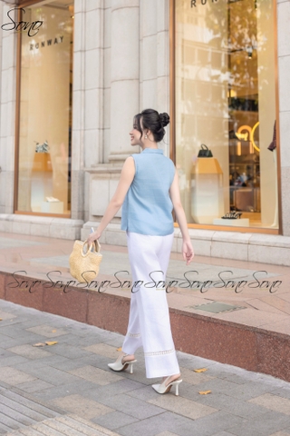 SONO - Áo sơ mi linen sát nách chạy gân