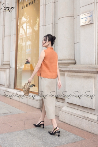 SONO - Áo sơ mi linen sát nách chạy gân