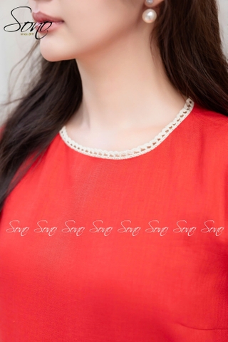 SONO - Đầm linen ren cổ thêu hoa