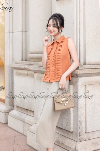 SONO - Áo sơ mi linen sát nách chạy gân