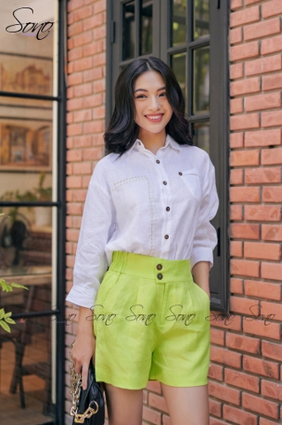 SONO - Quần short linen xanh chuối