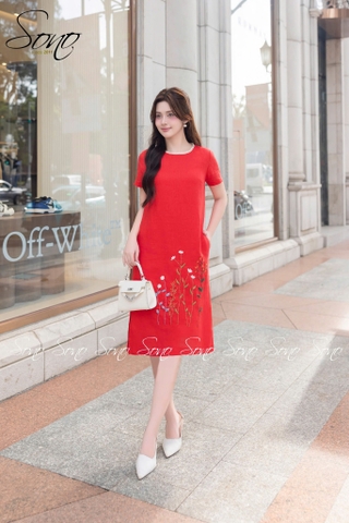 SONO - Đầm linen ren cổ thêu hoa