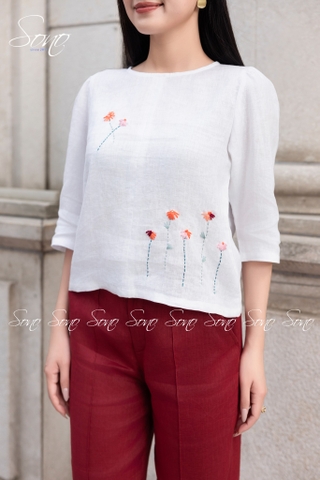 SONO - Áo linen tay lỡ thêu 7 cành
