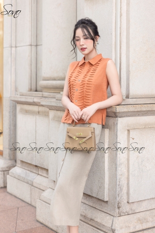 SONO - Áo sơ mi linen sát nách chạy gân