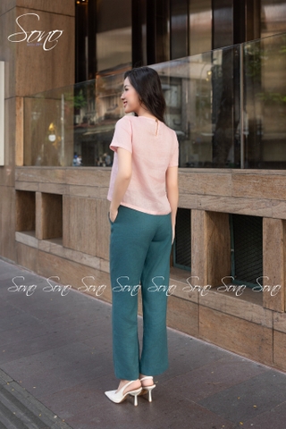 SONO - Áo linen thêu cành lá xanh