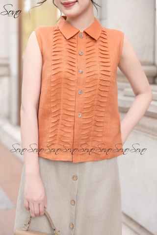 SONO - Áo sơ mi linen sát nách chạy gân