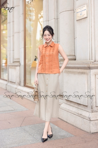 SONO - Áo sơ mi linen sát nách chạy gân