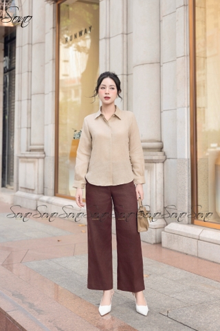 SONO - Áo sơ mi dài tay linen nút bọc 2 bên