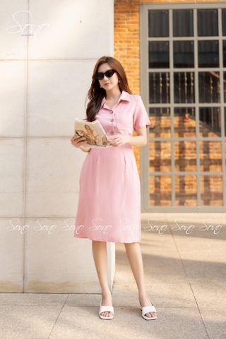 SONO - Đầm sơ mi linen kèm belt