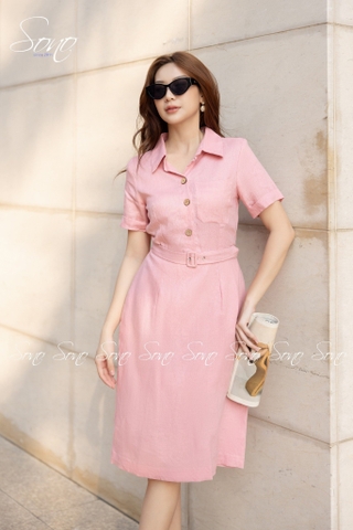 SONO - Đầm sơ mi linen kèm belt