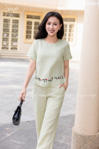 SONO - Bộ dài linen thêu viền