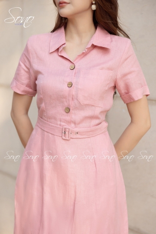SONO - Đầm sơ mi linen kèm belt