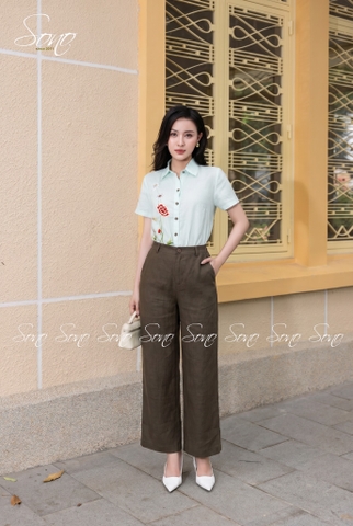 SONO - Áo sơ mi linen tay ngắn thêu hoa