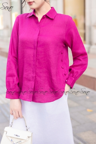 SONO - Áo sơ mi dài tay linen nút bọc 2 bên