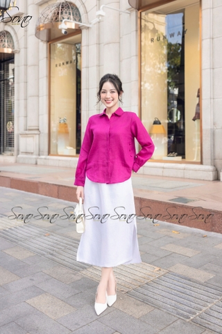SONO - Áo sơ mi dài tay linen nút bọc 2 bên