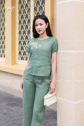 SONO - Bộ dài linen thêu hoa thiên lý