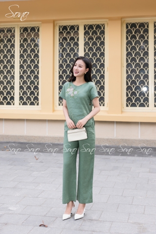 SONO - Bộ dài linen thêu hoa thiên lý