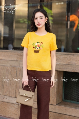 SONO - Áo linen thêu giỏ hoa